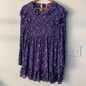NWT FREE PEOPLE Minidress Long Sleeve Violet Combo with slip inside